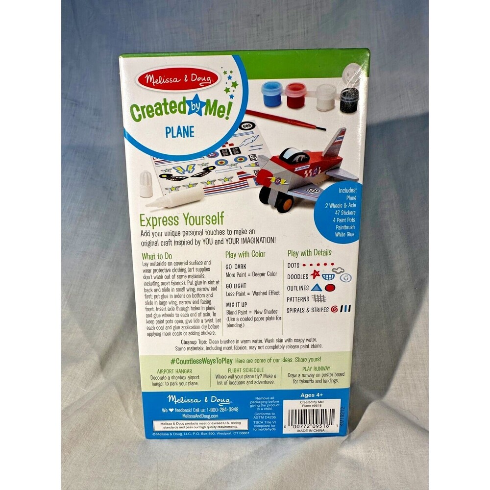 NEW Melissa & Doug Created by Me! Plane 9518 Wooden Craft Kit w Stickers & Paint - Picture 2 of 6